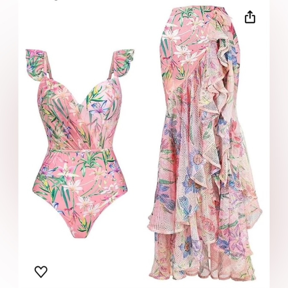 Women’s one piece swimsuit with beach cover up wrap skirt sarong